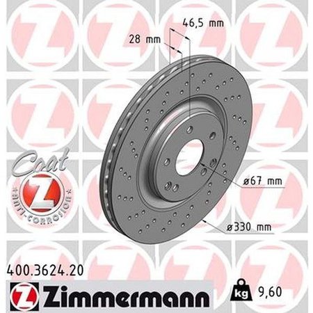 ZIMMERMANN Front Brake Rotor, 400.3624.20 400.3624.20